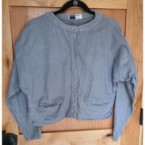 Williwear 100% Linen Gray Jacket Cropped LARGE Pockets Lagenlook Minimalist L